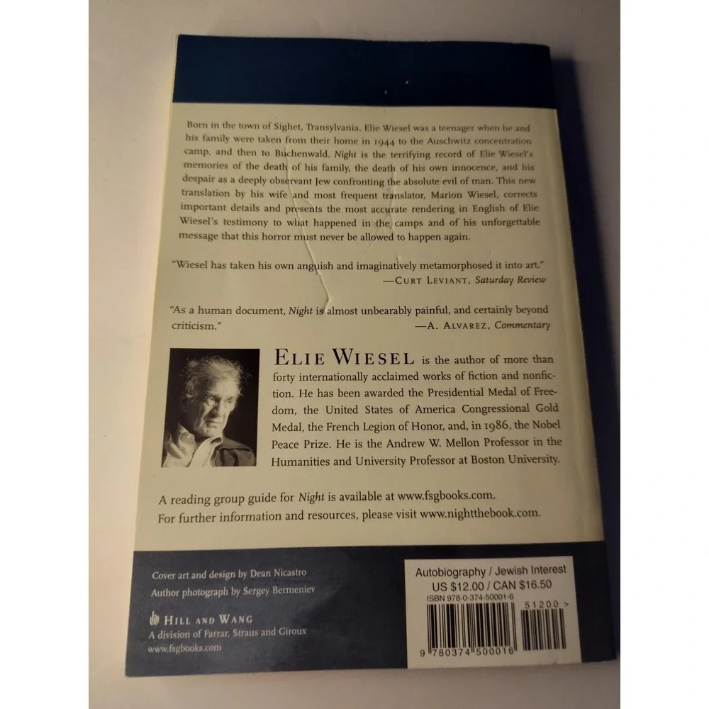 Night by Elie Wiesel book Emma called for lunch today and I said you don't need